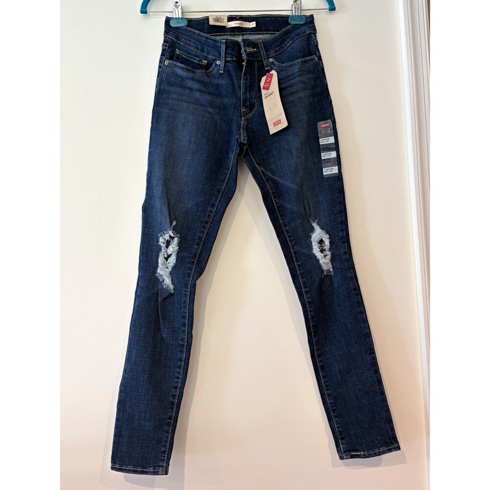 Levi's Women’s Skinny Slim Fit Dark Wash Blue Denim Jeans Distressed Pockets